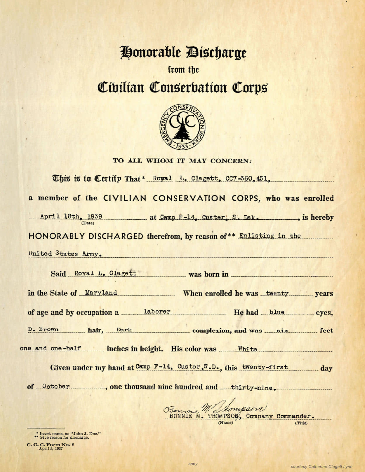 Royal Clagett discharge page 1