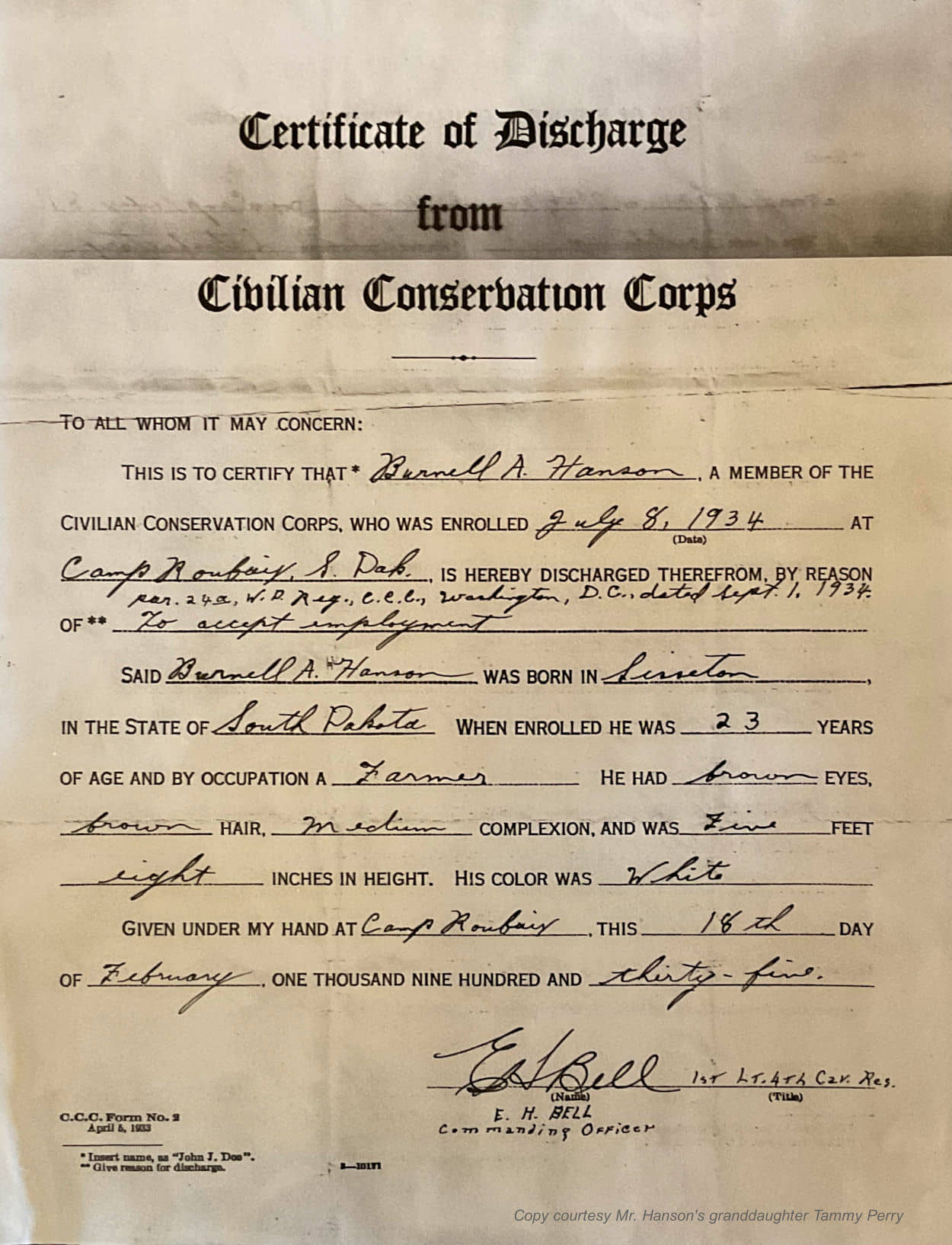 Burnell Hanson discharge