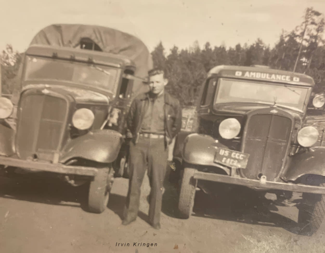 Irvin Kringen in front of CCC abulance