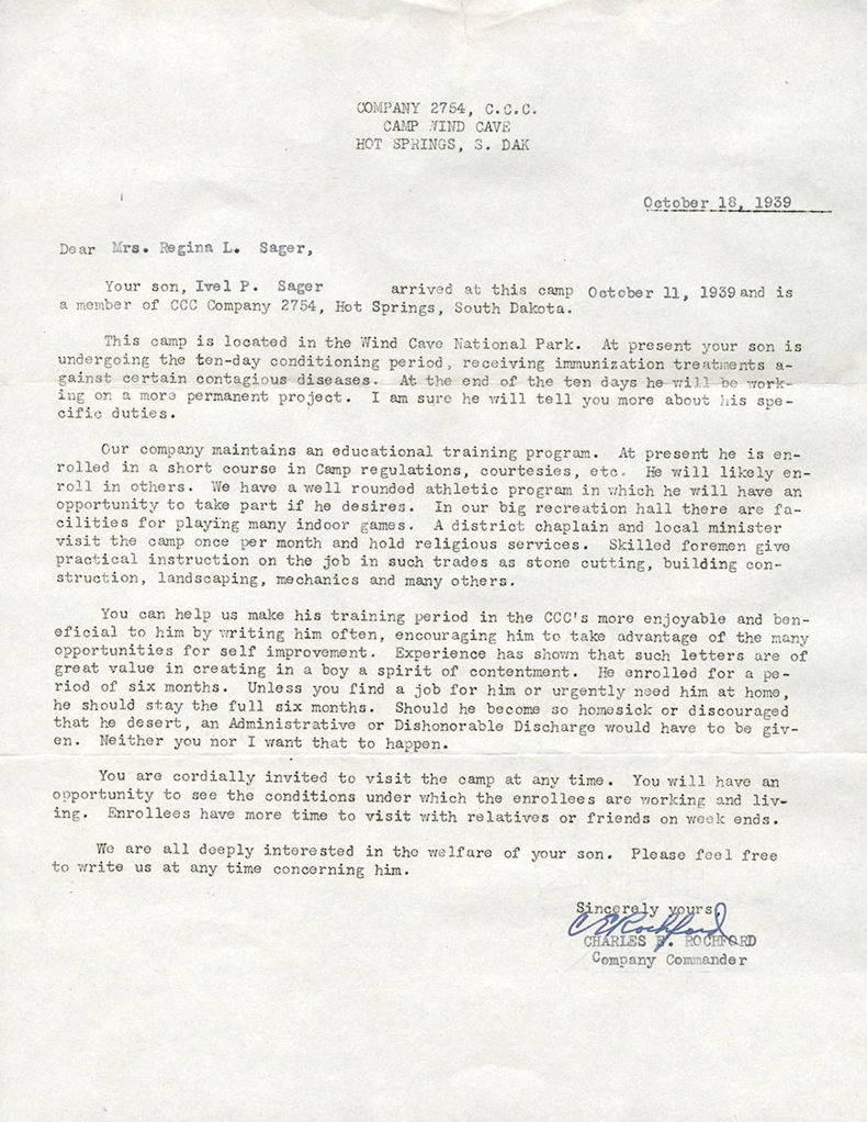 Letter to Mrs. Regina L. Sager Letter to Mrs. Regina L. Sager
