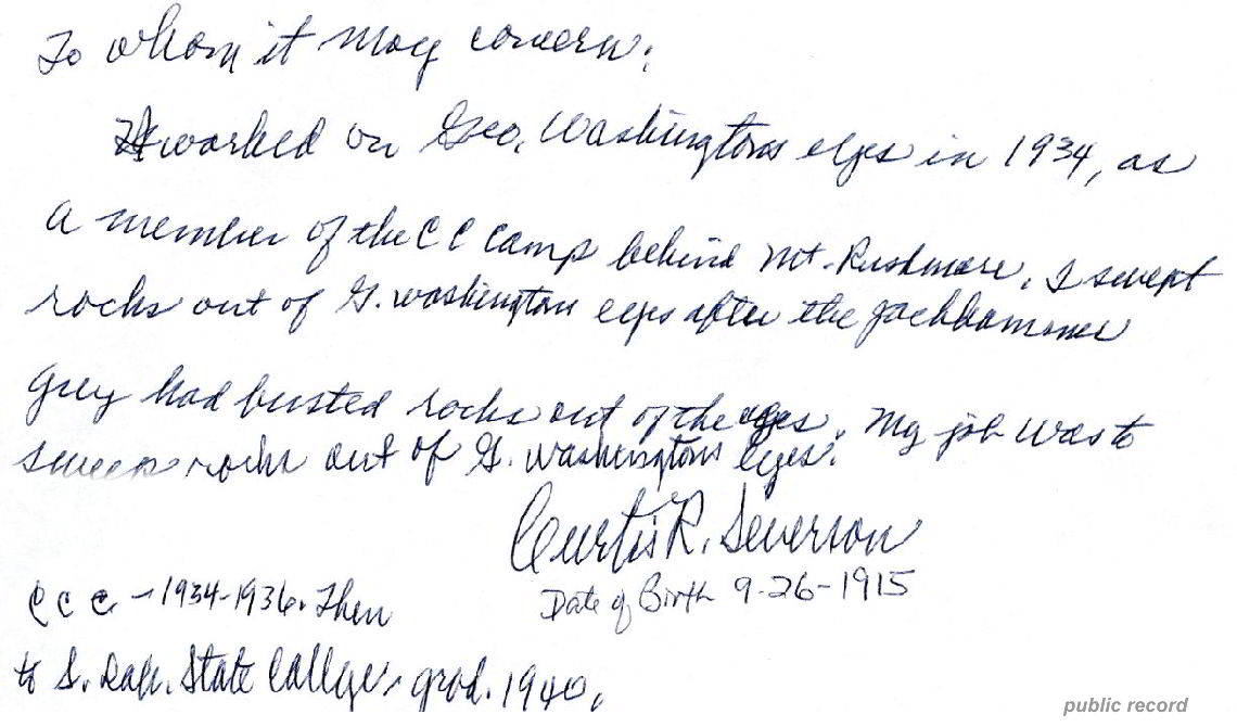 Curtis Severson Rushmore Note Curtis Severson Rushmore Note