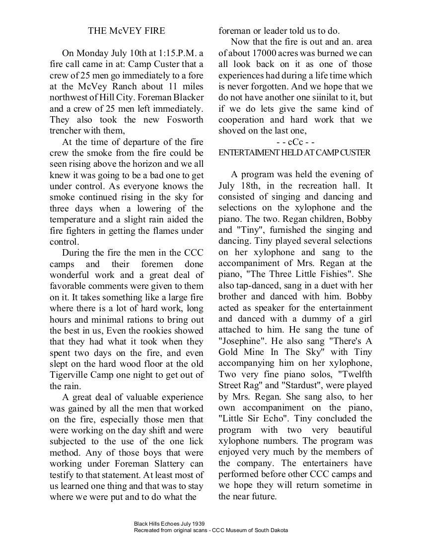 July 1939 Black Hills Echoes