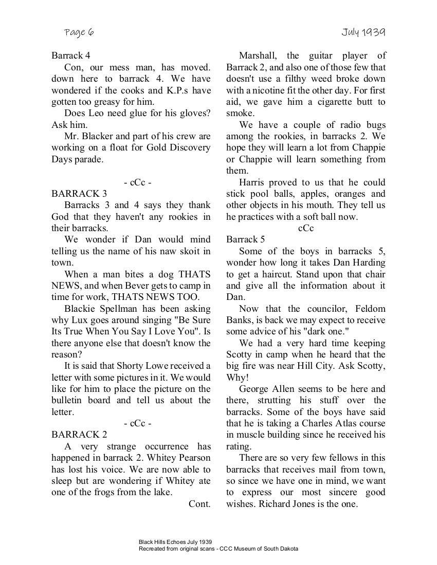 July 1939 Black Hills Echoes