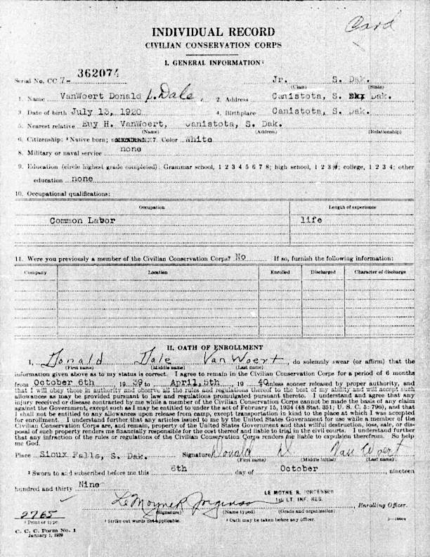 Donald Dale Van Woert in the CCC
