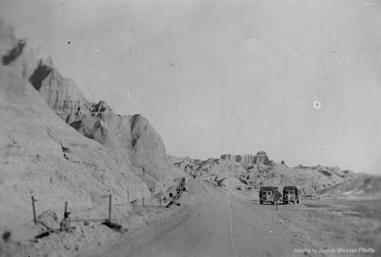 Truck on road in the Badlands