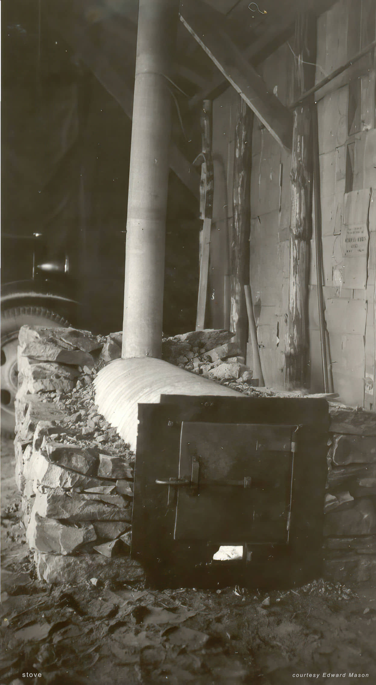 stacked rock around a stove