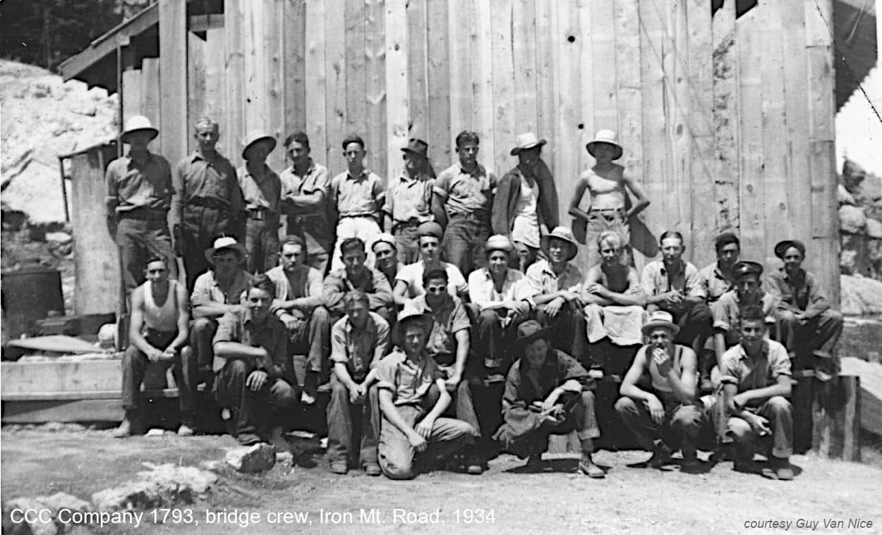 CCC Company 1793, bridge crew, Iron Mt. Road, 1934