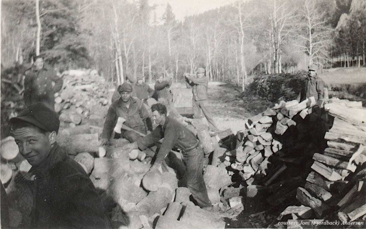 Men chipping wood
