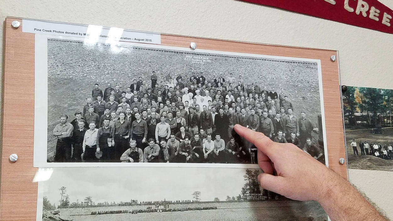 Mike Allen points to CCC Medical Officer Robert W Allen