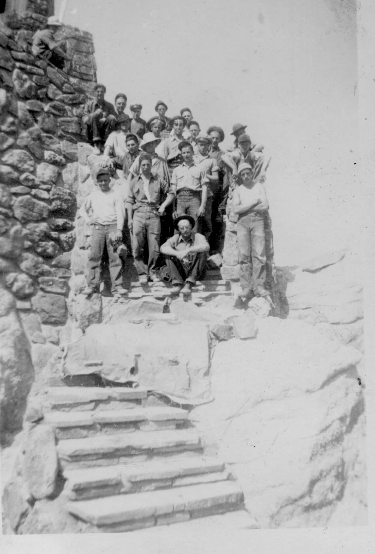 work crew on Harney steps