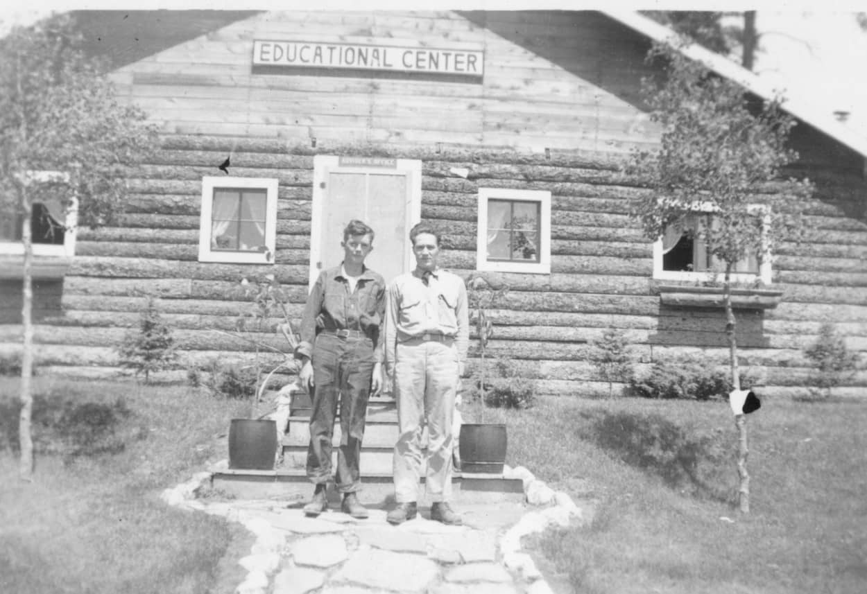 men in front of ed center, 1941